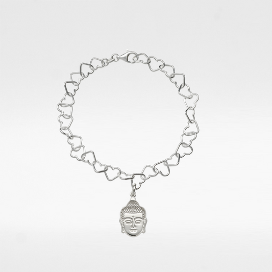 Sterling Silver Buddha Charm Heart Bracelet