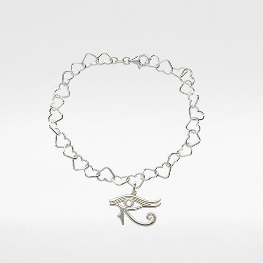 Sterling Silver Eye of Horus Charm Heart Bracelet