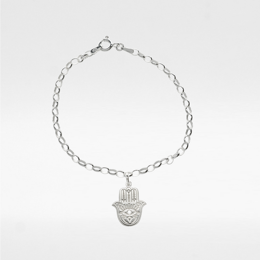 Sterling Silver Hamsa Charm Belcher Bracelet