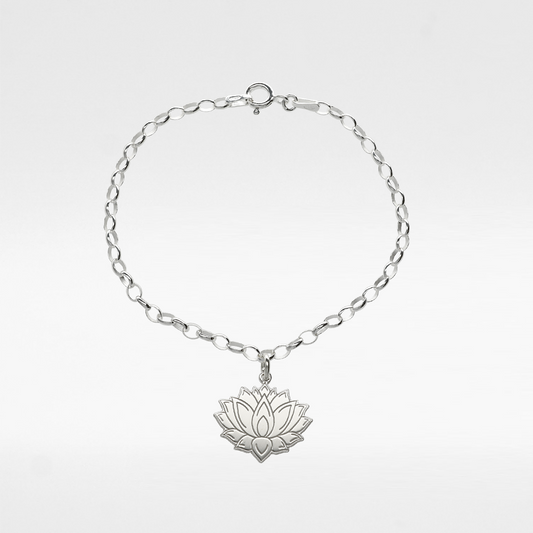 Sterling Silver Lotus Charm Belcher Bracelet