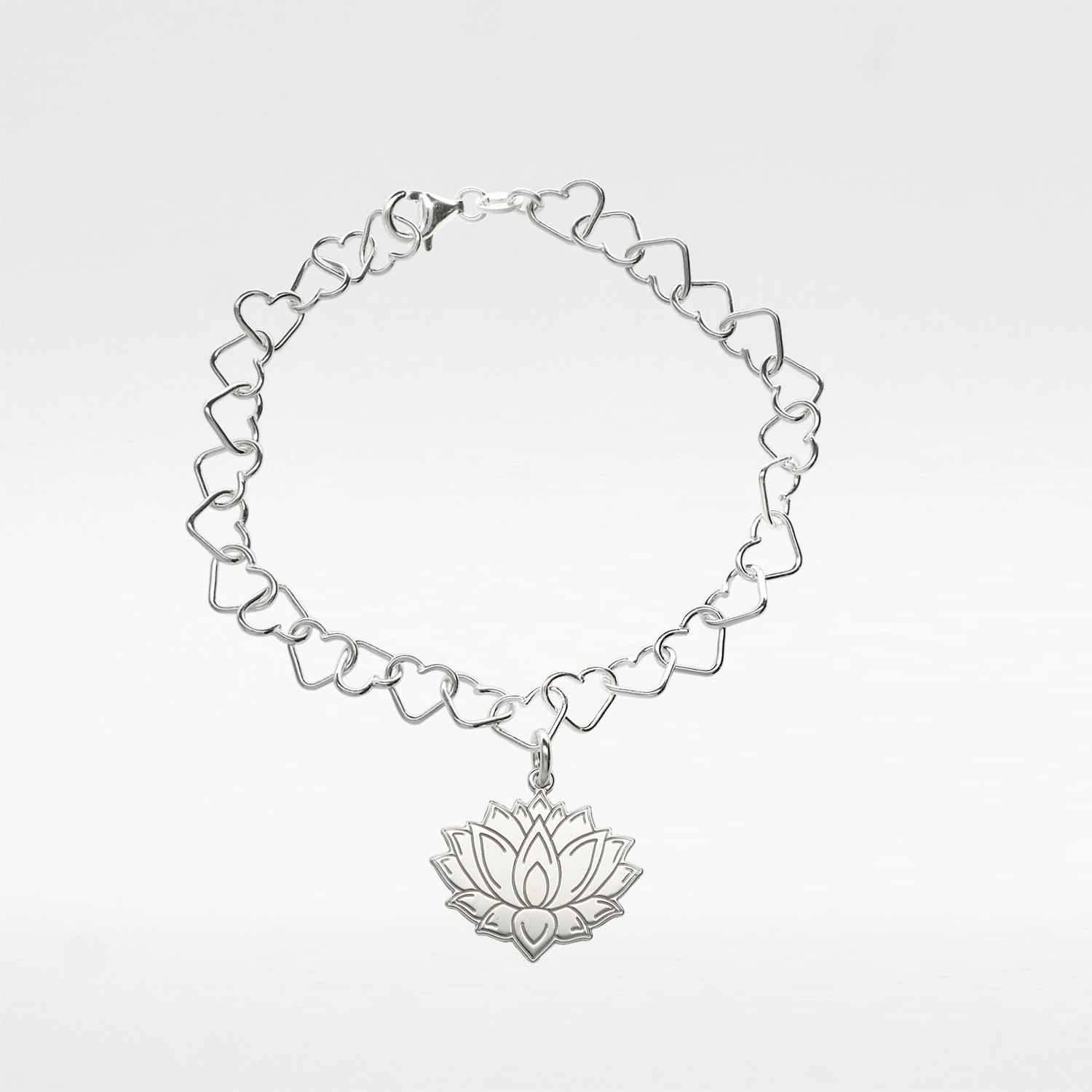 Sterling Silver Lotus Charm Heart Bracelet