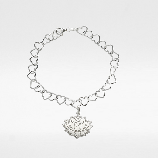 Sterling Silver Lotus Charm Heart Bracelet