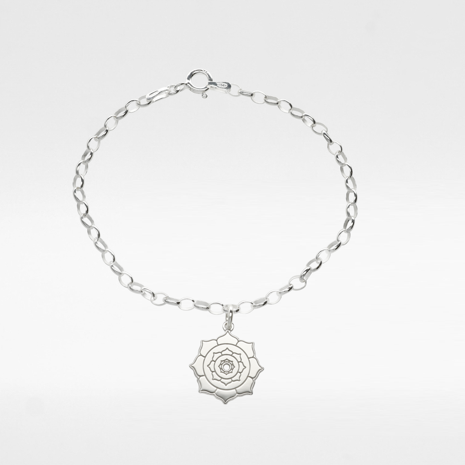 Sterling Silver Mandala Charm Belcher Bracelet