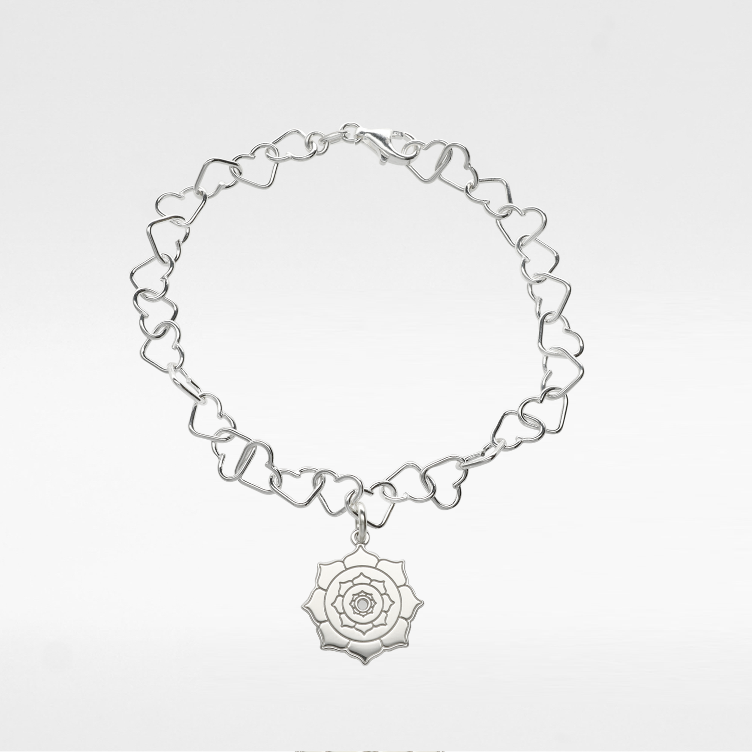 Sterling Silver Mandala Charm Heart Bracelet