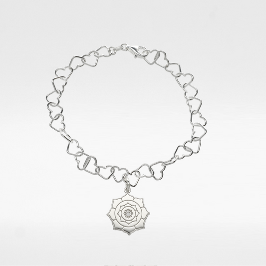 Sterling Silver Mandala Charm Heart Bracelet