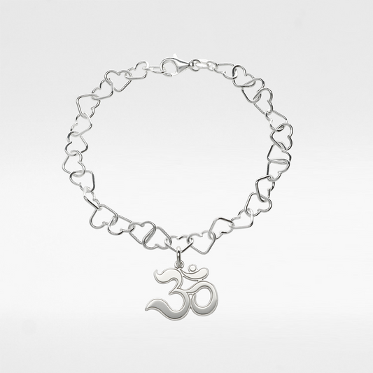 Sterling Silver Om Charm Heart Bracelet