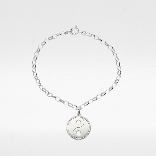 Sterling Silver Yin Yang Charm Belcher Bracelet